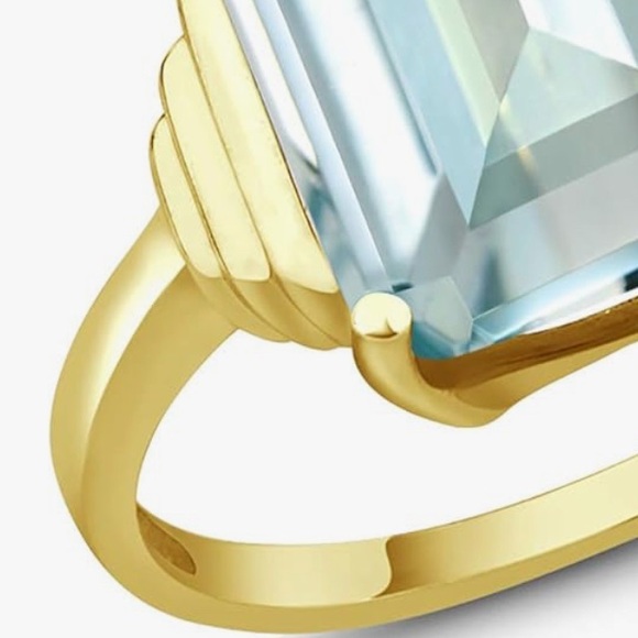 Stunning Large Art Deco 18KT Gold Vermeil Square Aquamarine cocktail ring 8 - Picture 5 of 5